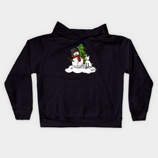 Snowman and his friend, the snow dog Kids Hoodie